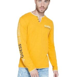 GUESS Logo Slit Long-Sleeve Henley Men's Shirt